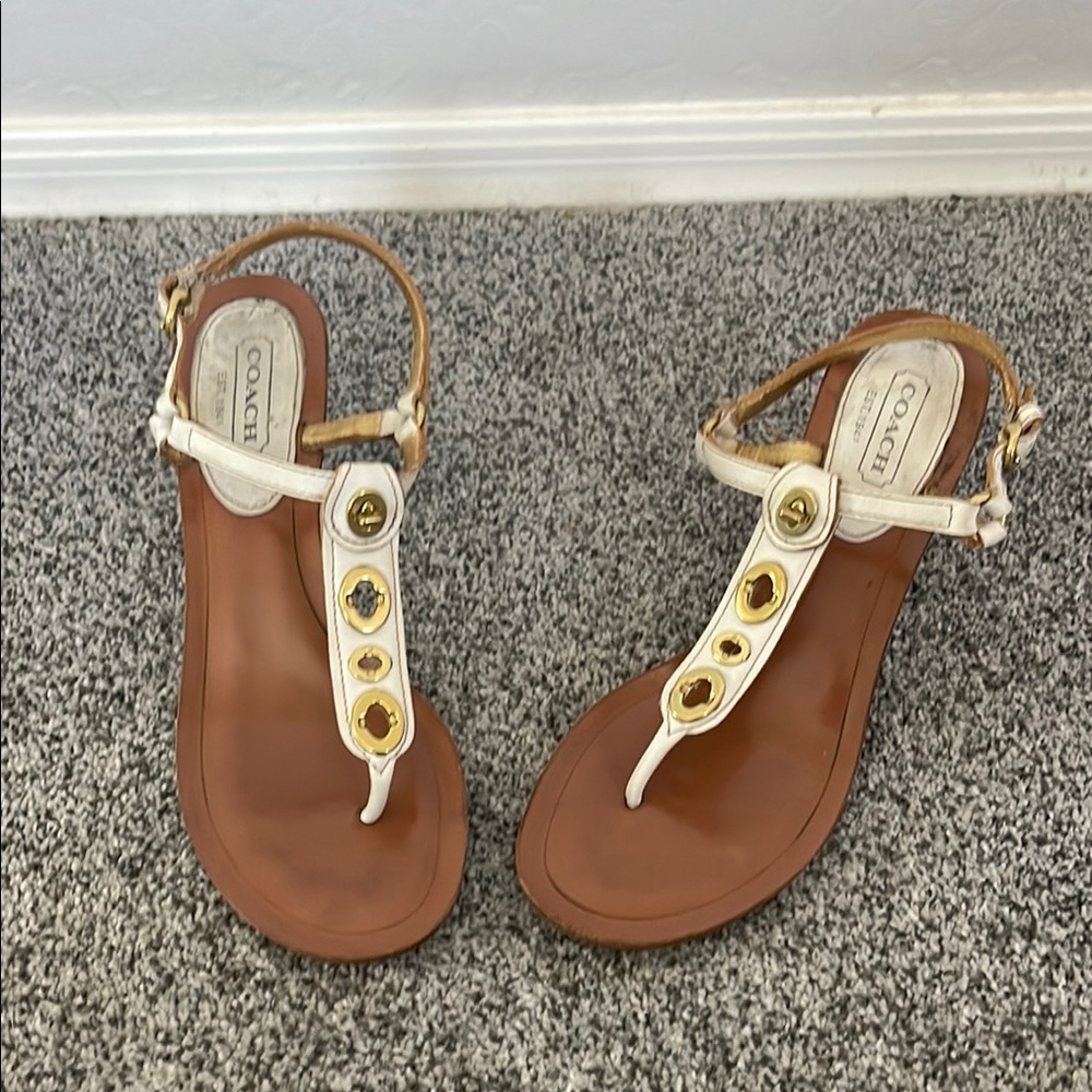 Coach Women's White and Tan Sandals